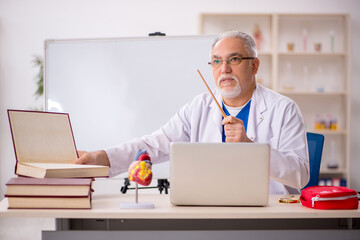 Old male doctor cardiologist working in the clinic