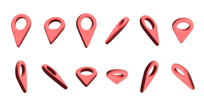 Set of 3D map pin location icons