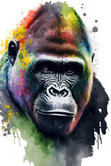 abstract watercolor image of a gorilla created with Generative AI technology