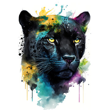 abstract watercolor image of a black panther, created with Generative AI technology