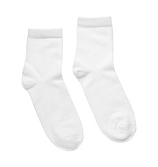 Pair of new socks isolated on white, top view