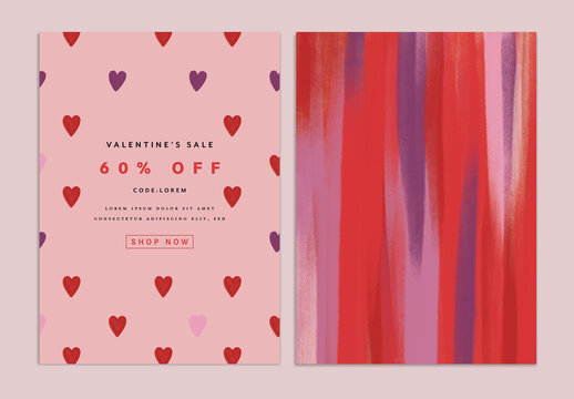 Valentine's Sale Promo Card Template with Hearts
