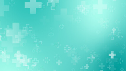 Abstract medical green blue cross pattern background.