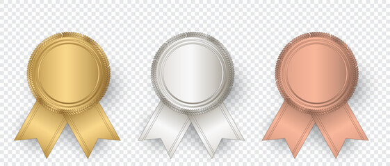 Vector Gold, silver, and bronze seal with ribbons. Luxury seal. Blank Gold, silver, and bronze seal. Vector illustration - obrazy, fototapety, plakaty