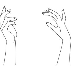 Magic hands outline. Celestial palm for branding logo cosmetics and beauty products in linear style. Doodle line art. png