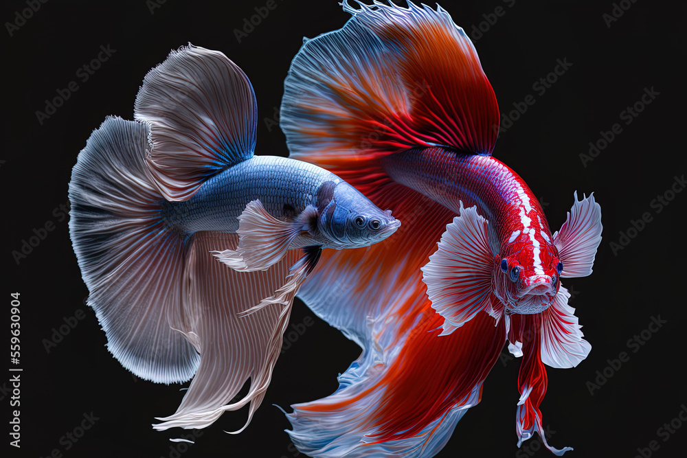 Wall mural Fighting fish in various colors isolated on a dark backdrop. Generative AI - Wall murals