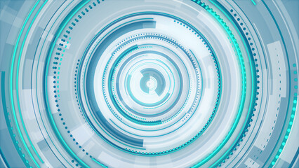 Circle white blue and green neon lines technology Hi-tech bright background. Abstract graphic digital future scifi concept design.
