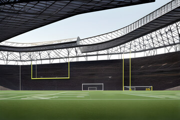 Fototapeta na wymiar exterior photo of a football stadium nobody, daylight, indirect lighting generative ai