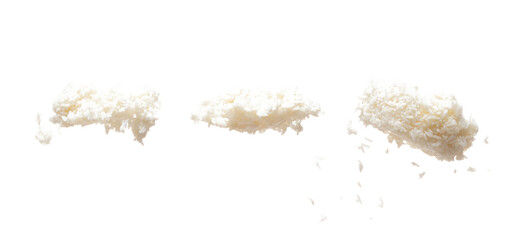 Steam Rice fly up from plate, Jasmine rice float abstract and spin splash in air. Steam white Rice...