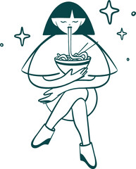 Asian food Collection clip art. Girl with udon illustration