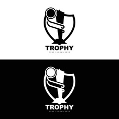 Championship Trophy Logo, Champion Award Winner Trophy Design, Vector Icon Template