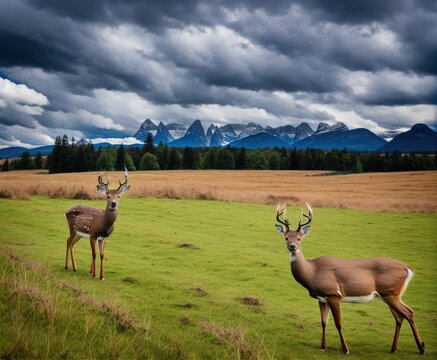 beautiful landscape with a deer in the mountains