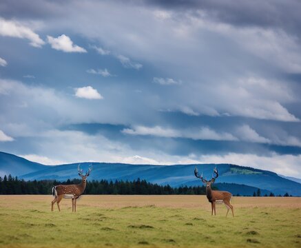 beautiful landscape with a deer in the mountains