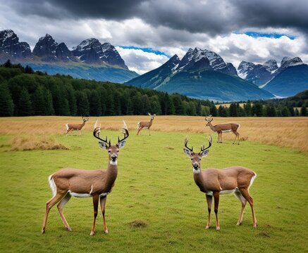 beautiful landscape with a deer in the mountains