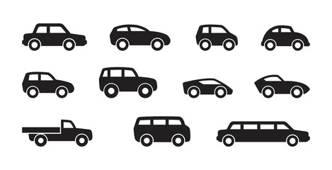 various cars simple silhouette set