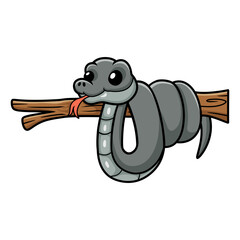 Cute black mamba snake cartoon on tree branch