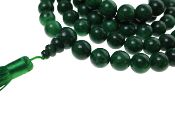 Close up green marble Rosary or Prayer beads, Lucky fetish