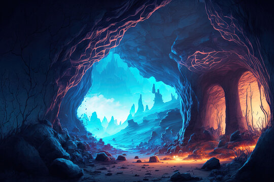 Version refined in the cave. Natural Science Fiction Background. concept painting True to life. Digital CG art from video games. scenery in nature. Generative AI