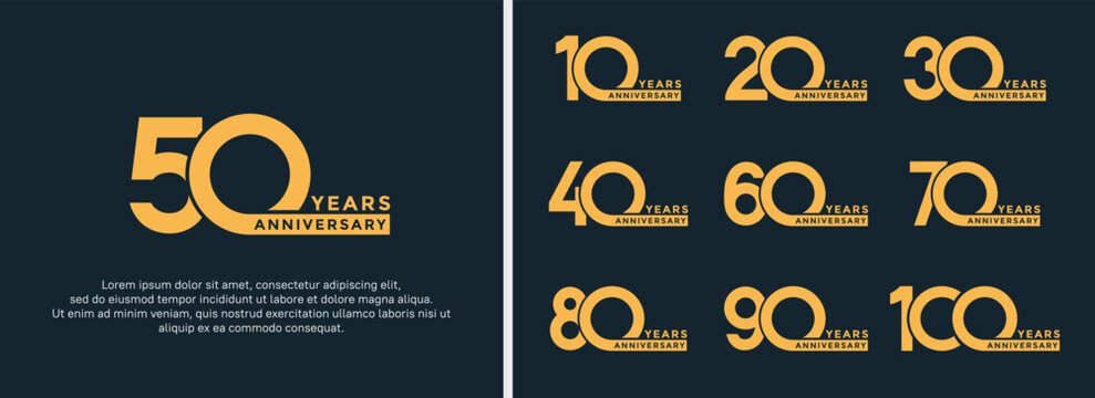 set of anniversary logo style gold color on dark blue background for special moment