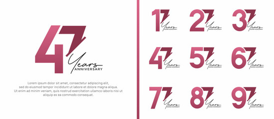 set of anniversary logo style purple and black color on white background for special moment