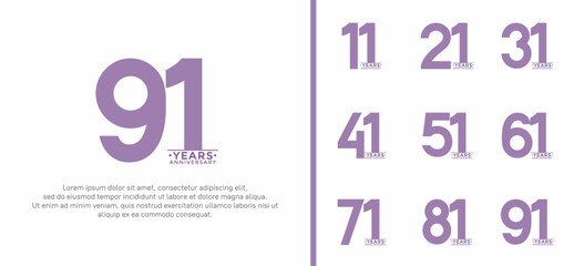 set of anniversary logo style purple color on white background for special moment