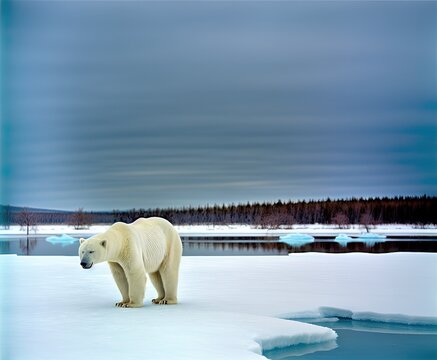 polar bear on the pack ice in the arctic sea, north of svalbard