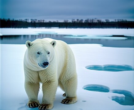 polar bear on the pack ice in the arctic sea, north of svalbard