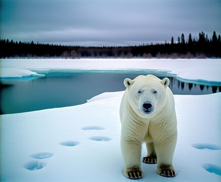 polar bear on the pack ice in the arctic sea, north of svalbard