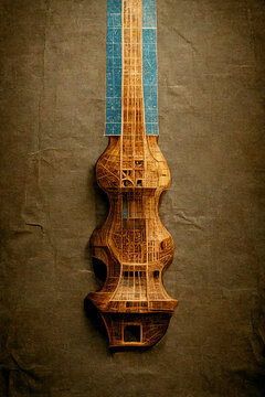 Ukulele blueprint musical instrument, an illustration created with Generative AI artificial intelligence technology