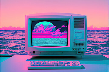 Vaporwave computer-AI Generated