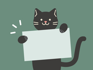 メッセージカードを持った猫のイラスト