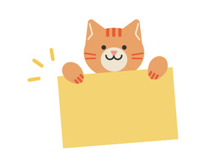 メッセージカードを持った猫のイラスト