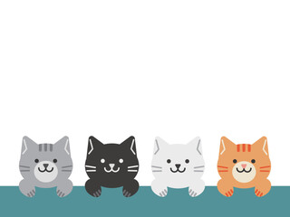 4匹の猫のイラスト　背景素材