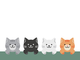 4匹の猫のイラスト　背景素材