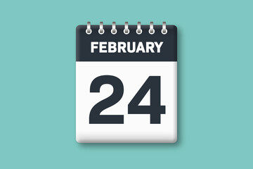 February 24 - Calender Date  24th of February on Cyan / Bluegreen Background