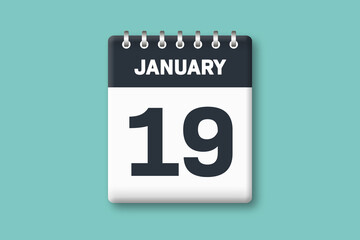 January 19 - Calender Date  19th of January on Cyan / Bluegreen Background