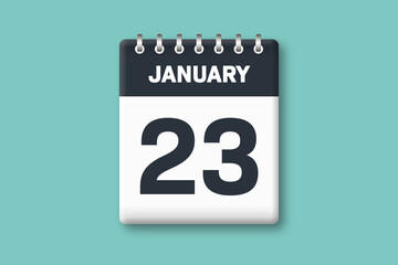 January 23 - Calender Date  23rd of January on Cyan / Bluegreen Background