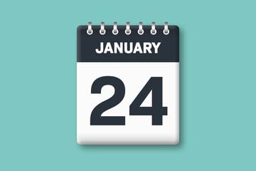 January 24 - Calender Date  24th of January on Cyan / Bluegreen Background