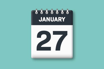 January 27 - Calender Date  27th of January on Cyan / Bluegreen Background