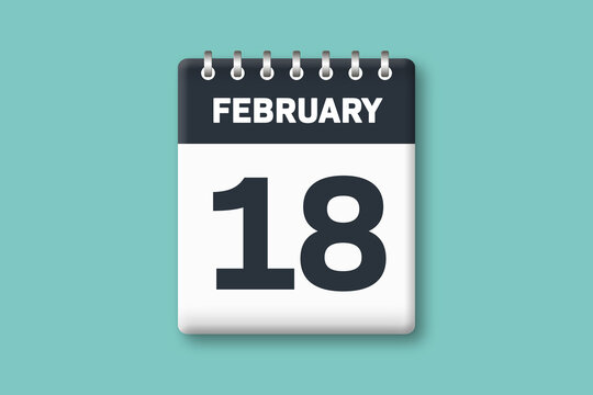 February 18 - Calender Date  18th of February on Cyan / Bluegreen Background