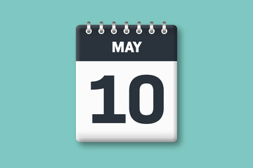 May 10 - Calender Date  10th of May on Cyan / Bluegreen Background