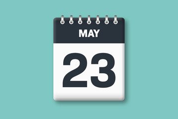 May 23 - Calender Date  23rd of May on Cyan / Bluegreen Background