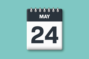 May 24 - Calender Date  24th of May on Cyan / Bluegreen Background