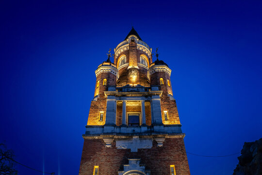 .Gardos Tower seen at night in Zemun, Belgrade, Serbia. Also called Kula sibinjanin janka, it is one of the main landmarks of the suburb of Belgrade called Zemun...