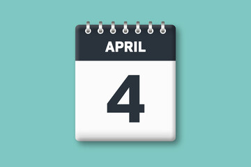 April 4 - Calender Date  4th of April on Cyan / Bluegreen Background