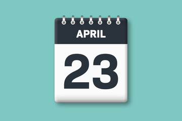 April 23 - Calender Date  23rd of April on Cyan / Bluegreen Background