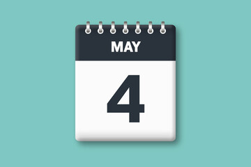 May 4 - Calender Date  4th of May on Cyan / Bluegreen Background