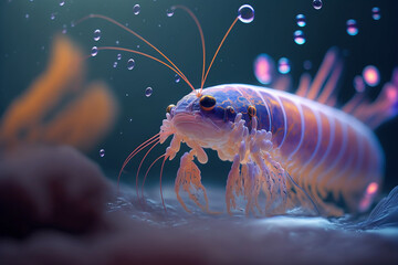 An extremely sharp and detailed portrait of shrimp macro. Generative AI. Detailed shrimp. Shrimp macro.