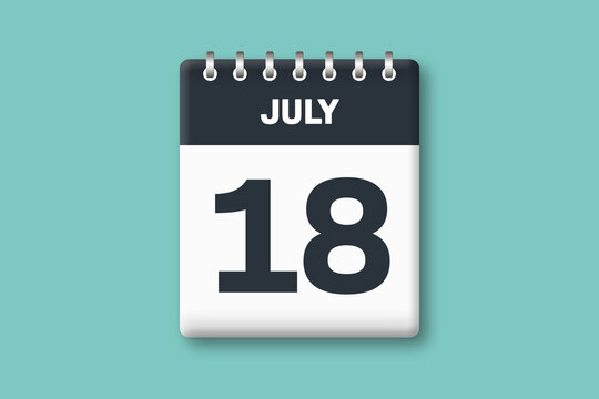 July 18 - Calender Date  18th of July on Cyan / Bluegreen Background