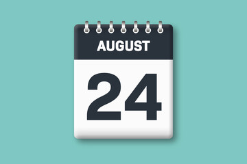 August 24 - Calender Date  24th of August on Cyan / Bluegreen Background